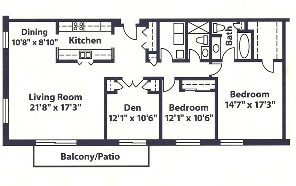 C2 - 1 bedroom floorplan layout with 1 bathroom and 1750 square feet
